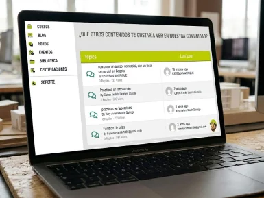 Mockup interactivo de un muro de comunidad dentro de TrainMe® mostrando el intercambio de puntos y asignación de insignias por participación.