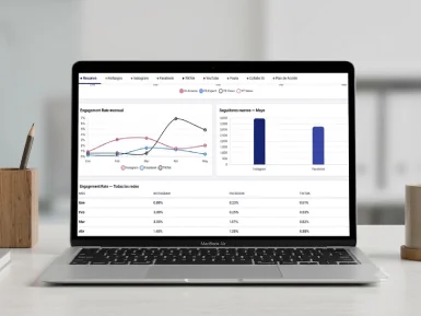 Captura de pantalla de un tablero de control midiendo el engagement orgánico en redes sociales corporativas y la tasa de retención de usuarios.